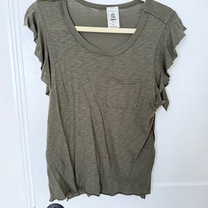 Free People We The Free Olive Green Ruffle Sleeve Top